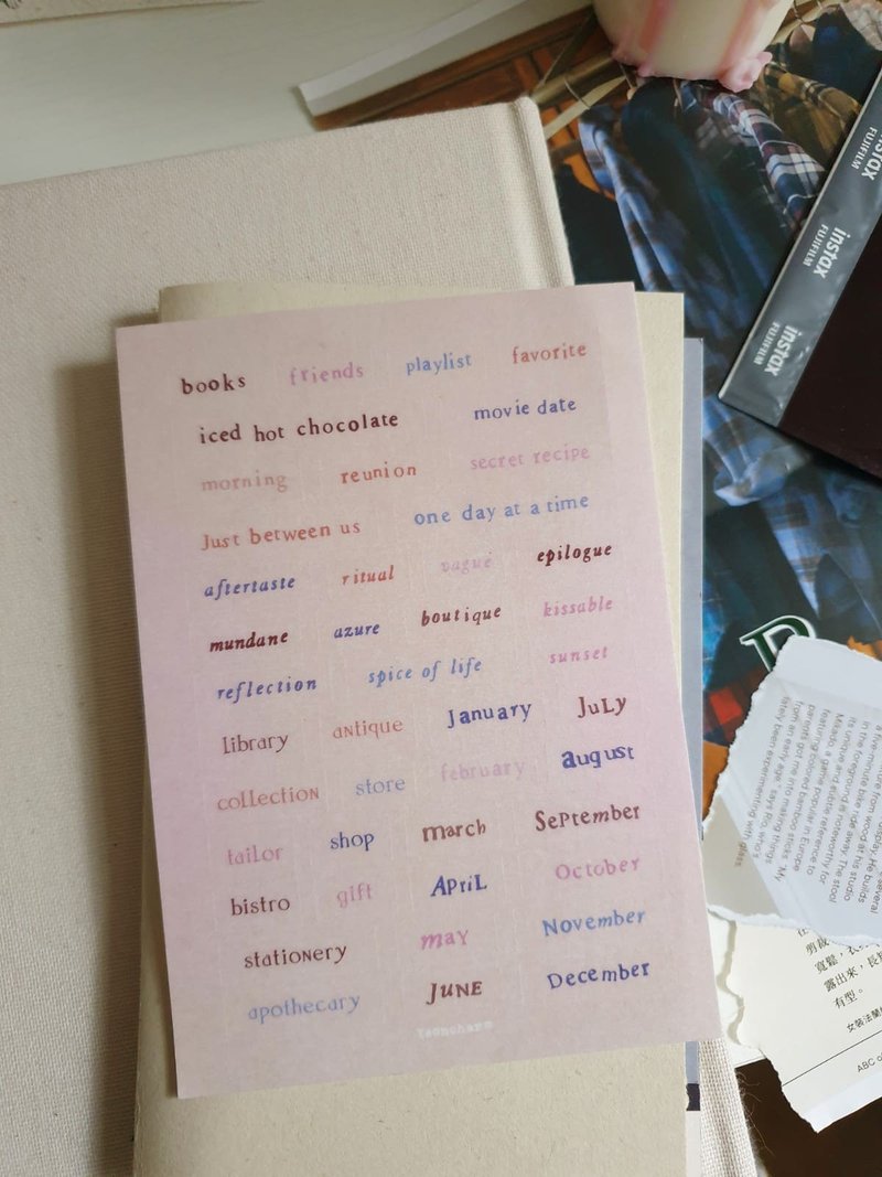 blush and words A6 matte washi sticker set - สติกเกอร์ - กระดาษ สึชมพู