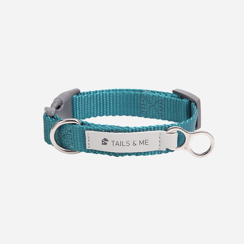 [Tail and me] Classic nylon belt collar water blue M - ปลอกคอ - ไนลอน 