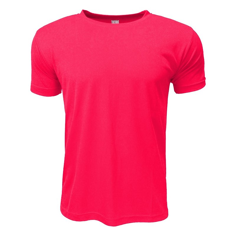 3D直條紋 吸濕排汗圓領T ::螢光桃::男女可穿 - 男裝運動服/上衣 - 棉．麻 紅色