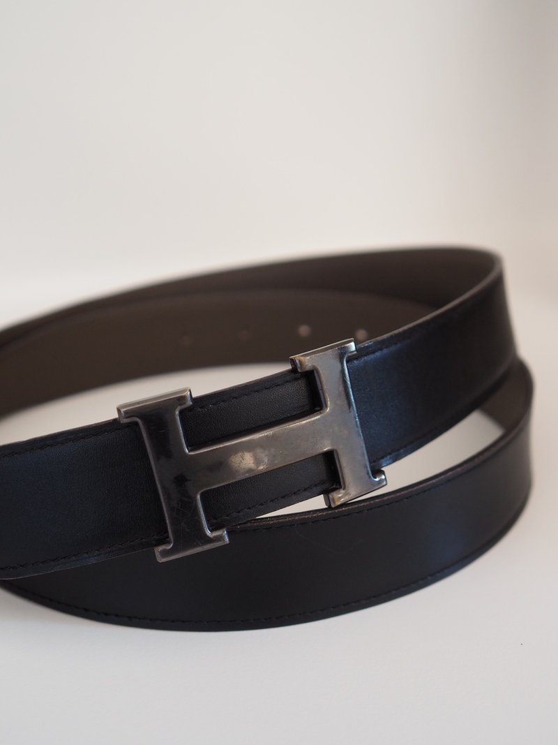 HERMES Constance Belt 90 Black Brown Men's Unisex Vintage - เข็มขัด - หนังแท้ สีดำ