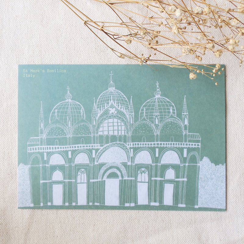 旅行風景-イタリア-ヴェネツィアサンマルコ寺院/イラストはがき - カード・はがき - 紙 