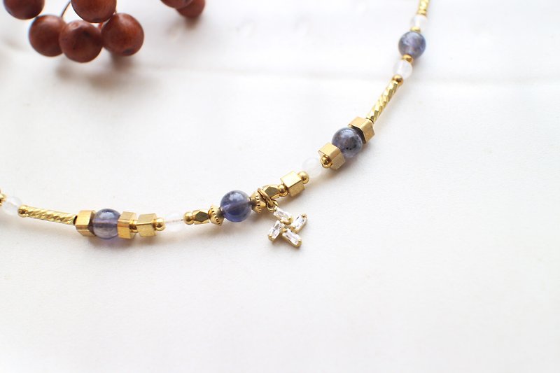 Violet-Cordierite zircon brass bracelet - สร้อยข้อมือ - โลหะ สีม่วง