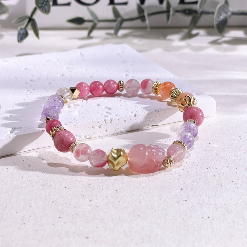 Shelter between flowers Agate | Rhodonite | Stone| Crystal Bracelet A2401 - Bracelets - Crystal Pink