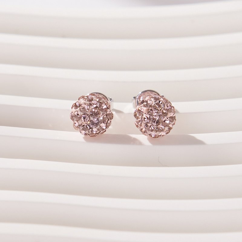 Crystal ball micro luxury crystal diamond earrings (sweet heart pink) L/S - ต่างหู - คริสตัล 