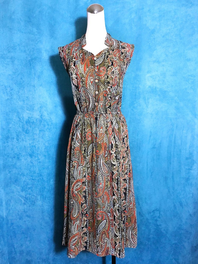 Special collar totem sleeveless vintage dress / Foreign brought back VINTAGE - One Piece Dresses - Polyester Multicolor