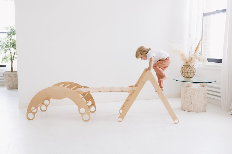 Climbing Set of 3 items, Toddler Rocker, Montessori Furniture, Wooden Baby Gym - 嬰幼兒玩具/毛公仔 - 木頭 