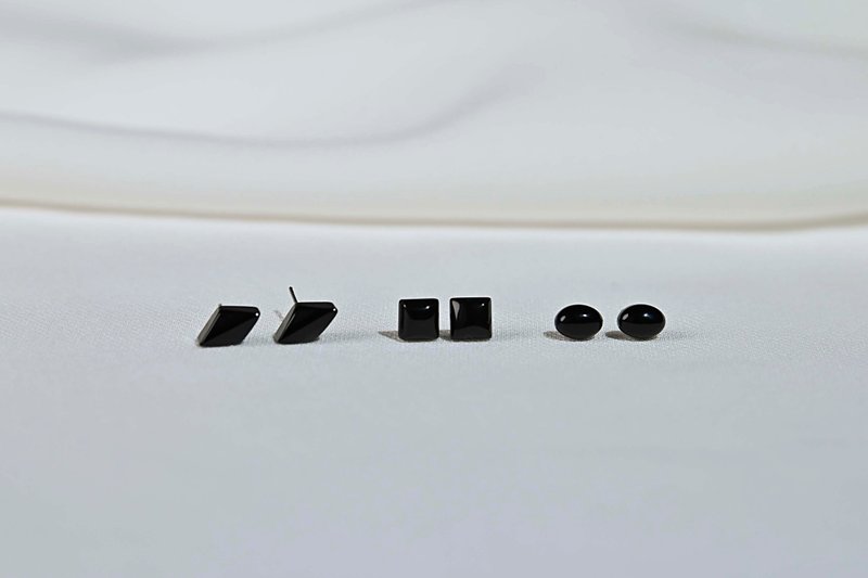 6入耳環 / 黑瑪瑙 / 耳釘 老件 / JIEGEM   姊的珠寶 - 耳環/耳夾/耳骨夾 - 寶石 黑色