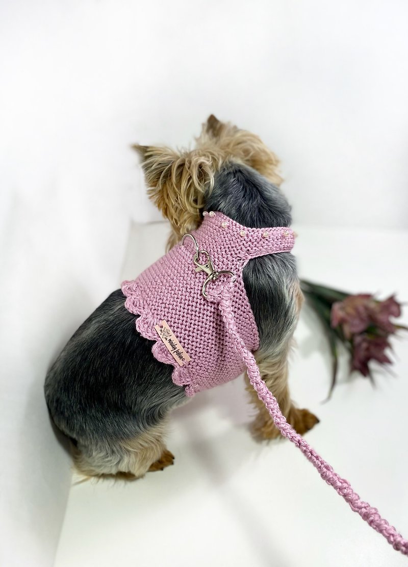 Cotton & Hemp Clothing & Accessories Pink - Dog harness and leash Set- Maltese harness - yorkie harness / Cute dog clothes