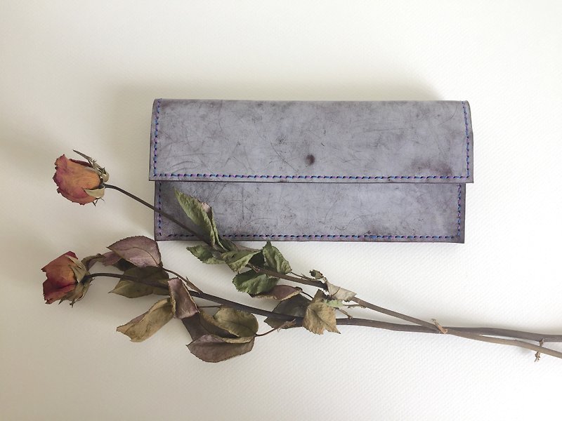 Wax Purple Good Feeling Long Clip_Leather Handcrafted by Handcraft Wallet - กระเป๋าสตางค์ - หนังแท้ สีม่วง