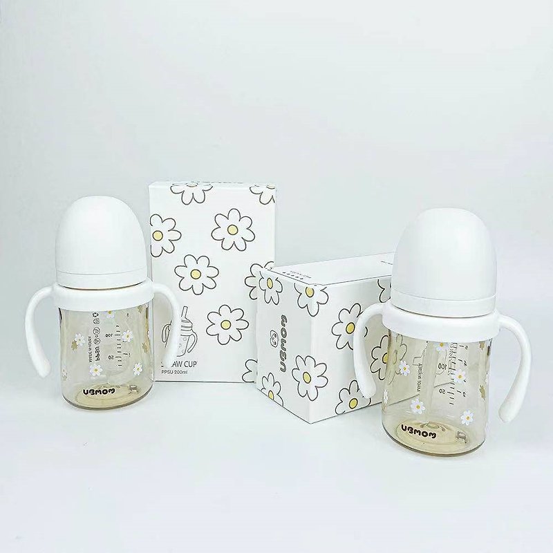 [Korea UBMOM] UBMOM slag does not return straw cup kettle - white flower 200ML - Baby Bottles & Pacifiers - Other Materials 