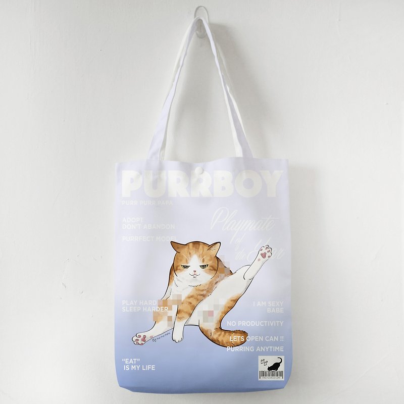 【花樣毛孩】黃白貓 貓咪封面 毛特兒 購物袋 帆布袋 托特包 - 手提包/手提袋 - 棉．麻 