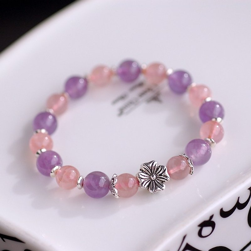 Lavender Purple Jade Island Fenjing Sterling Silver Flower Bracelet - Bracelets - Gemstone Pink