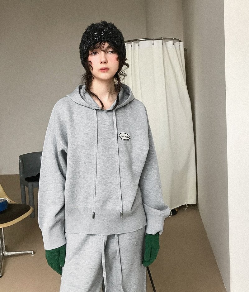 懶人套裝 可機洗紗線慵懶連帽毛衣 闊腿褲套裝 - 女長褲 - 其他材質 灰色