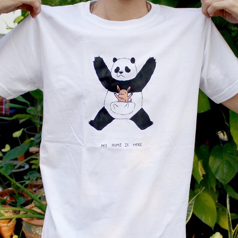 T-shirt Panda Kangaroo - T 恤 - 棉．麻 白色