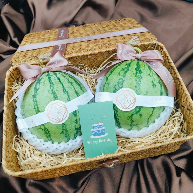 Two Mini Watermelon Bamboo Basket Gift Box - อื่นๆ - ไม้ไผ่ สีเขียว