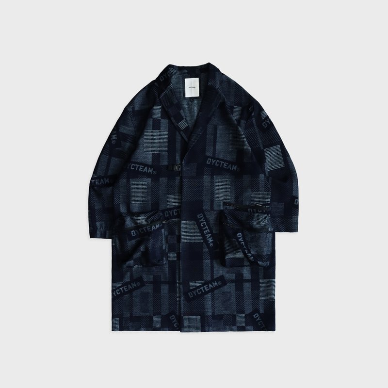 DYCTEAM - Logo pattern loose long blazer - 男夾克/外套 - 其他材質 藍色