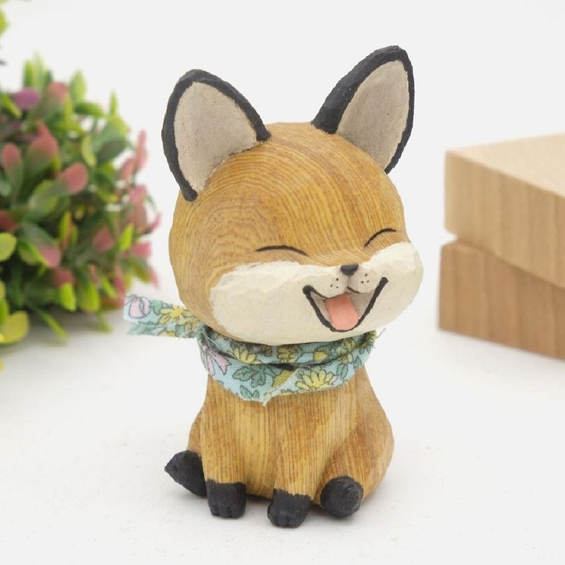 I want to be a room wood carving animal _ small fox wood color (log wood carving craft) - Stuffed Dolls & Figurines - Wood Gold