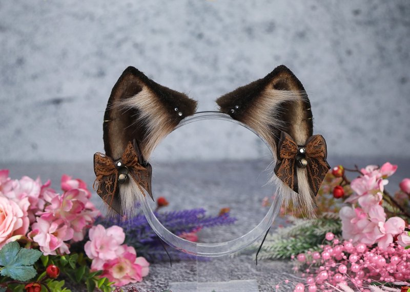 Brown Cat Ears Faux Fur Cat Ears Headband - 髮夾/髮圈 - 其他人造纖維 咖啡色