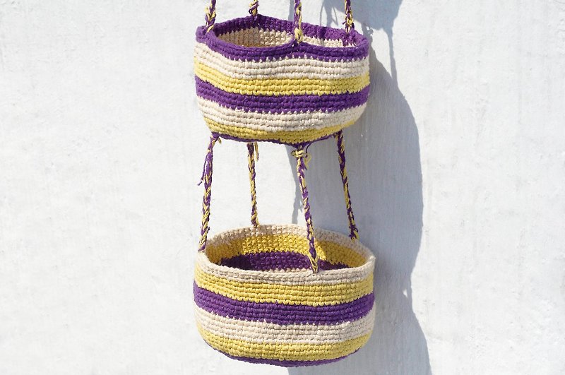 Christmas gifts handmade limited edition hand-woven storage basket / Storage Basket / Hanging Bag - Striped Bird's Nest - Storage - Cotton & Hemp Multicolor