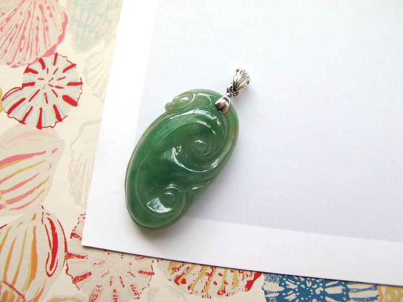 18K Real Diamond Jadeite A Natural Burmese Jade [Ping An Ruyi] Natural Green Jadeite Pendant [Limited] - Necklaces - Jade Green