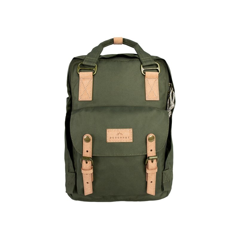 [DOUGHNUT] 14-inch water-repellent backpack with macaron kettle compartment and decompression strap-Military Green RE - กระเป๋าเป้สะพายหลัง - วัสดุอีโค สีเขียว