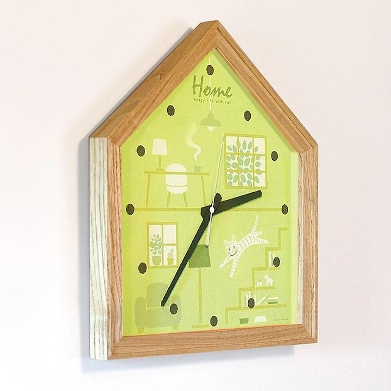 Cat class watch | Green | tiger cat | Art frame wall clock | - นาฬิกา - ไม้ สีเขียว