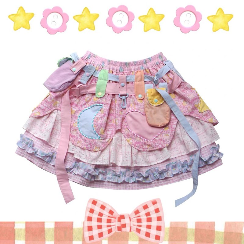 Candy Sandwich Pie Layers Pink Short Cake Skirt - กระโปรง - ผ้าฝ้าย/ผ้าลินิน สึชมพู