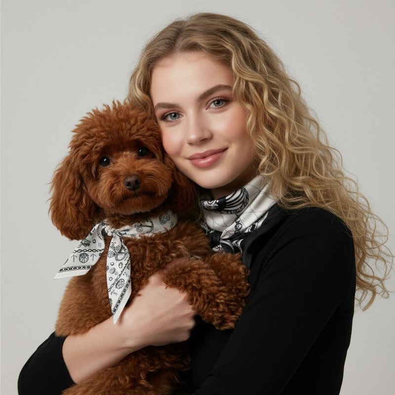 オーナー様とペットのインフルエンサーコンビ 犬と飼い主のお揃いスタイル 犬用スカーフ JARDIN DES FONTAINES スカーフセット - 洋服・帽子 - ポリエステル ブラック