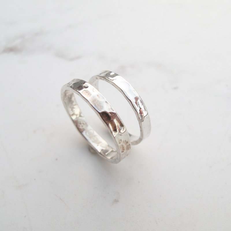 [Handmade Custom Rings] Water Wave | Natural Handmade Pattern Sterling Silver Couple Rings | - แหวนคู่ - เงินแท้ สีเงิน