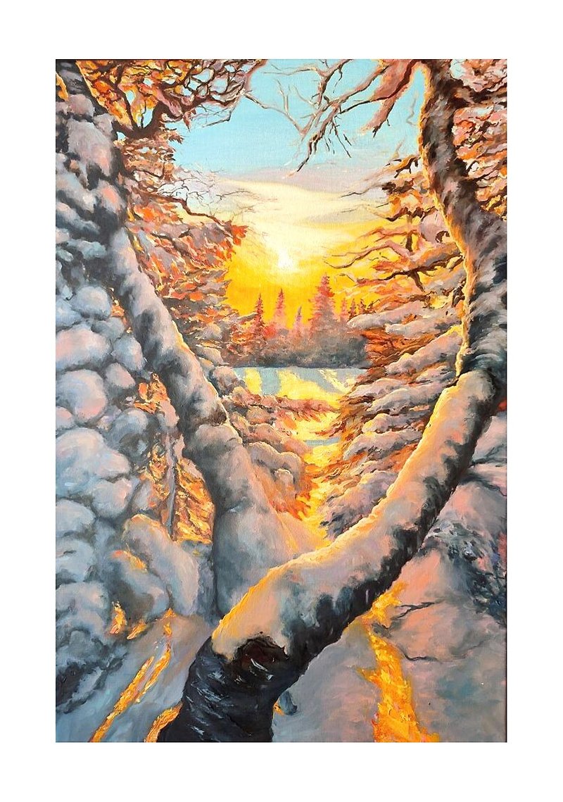 風景掛畫  裝飾畫  原畫  Winter Painting Hanging Pictures Landscape Painting - โปสเตอร์ - วัสดุอื่นๆ หลากหลายสี