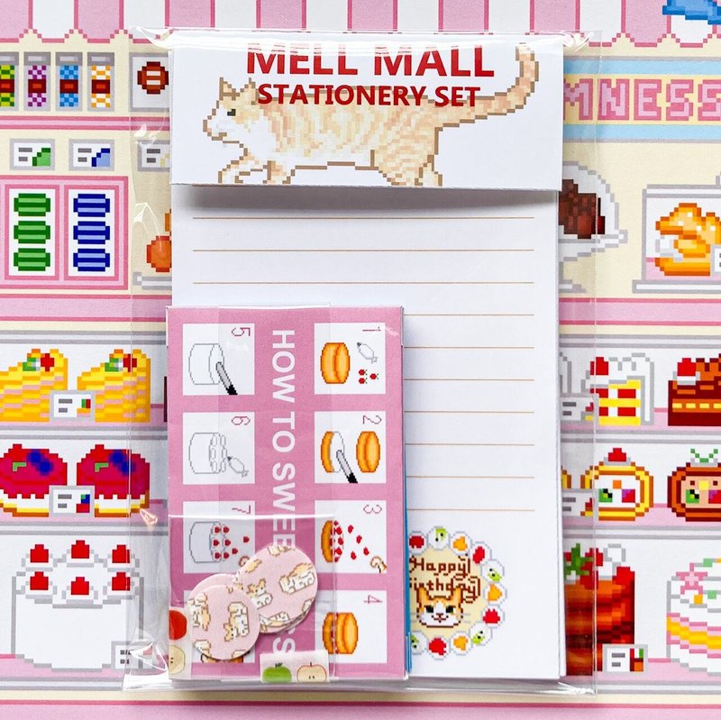 Mini letter set Otosu-san How to make a cake Cake shop Cat Pixel art - การ์ด/โปสการ์ด - กระดาษ หลากหลายสี