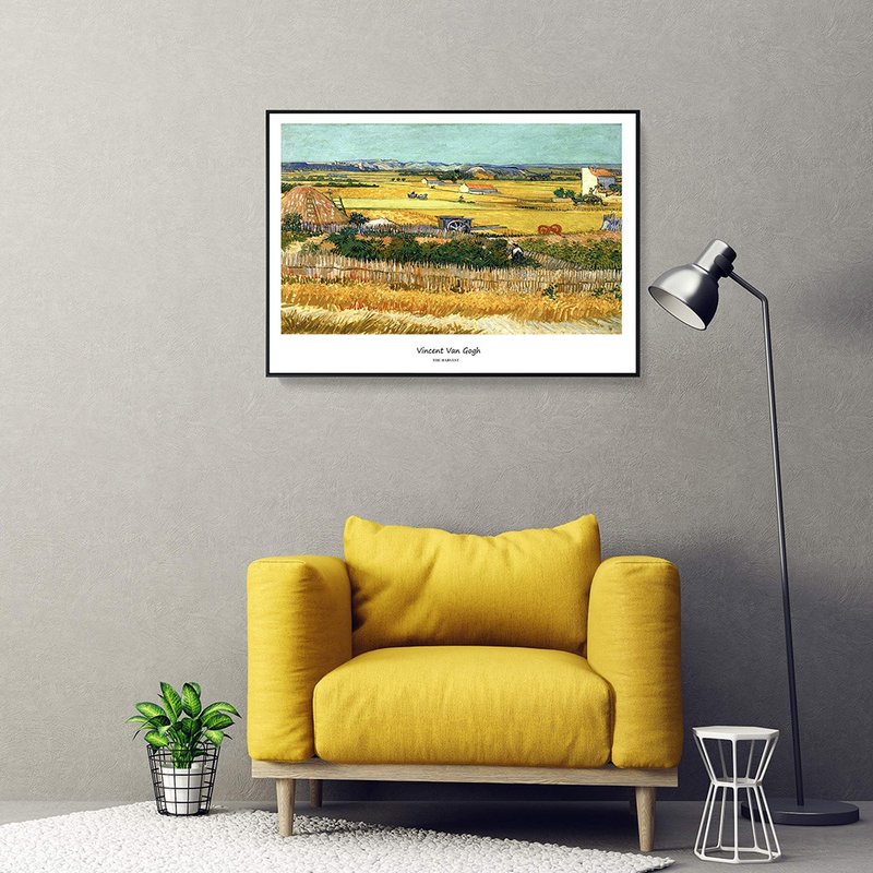 Van Gogh‧Harvest-horizontal_hanging painting_famous painting series_made in Taiwan and shipped quickly in two working days - โปสเตอร์ - ผ้าฝ้าย/ผ้าลินิน สีเหลือง