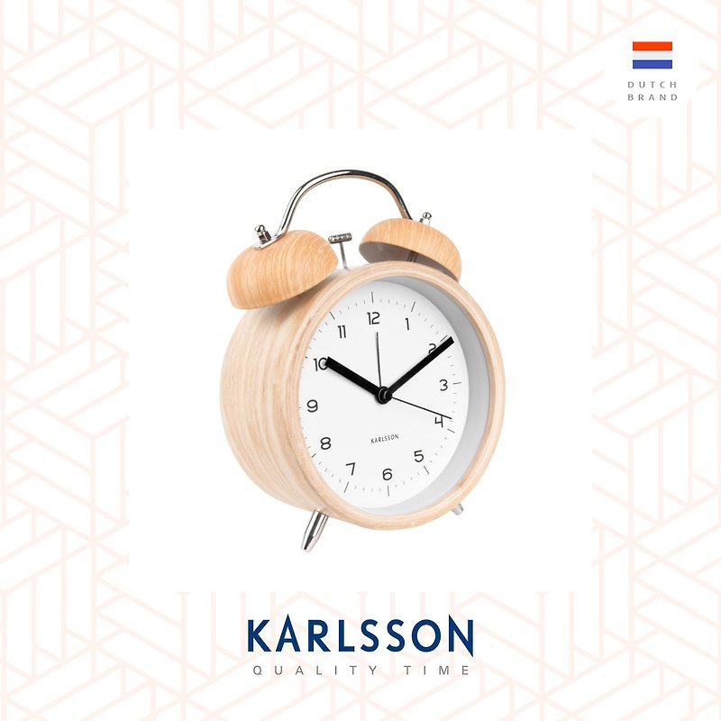 カールソン、オランダ、古典的なベルの目覚まし時計、丸太のある大きな白い時計の文字盤古典的なベルウッド - 時計 - 金属 ホワイト