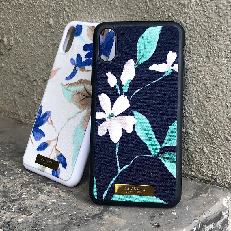 布製Fabric Fabric系列花卉手機殻 - lily - 手機殼/手機套 - 棉．麻 藍色