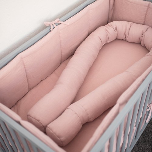 Cot and Cot Pink oval flax (linen) bumper - baby cot bumper - snake bumper