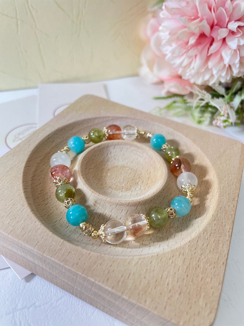 14K gold-coated design crystal bracelet red plastic flower Stone saffron lucky business good luck and popularity - Bracelets - Crystal Multicolor