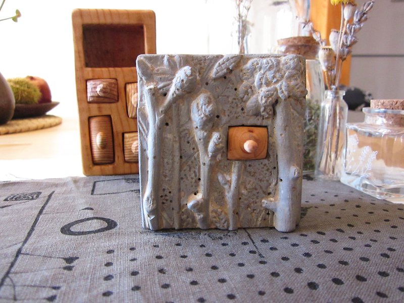 簡約水泥雕塑與木抽屜 - 裝飾/擺設  - 水泥 灰色