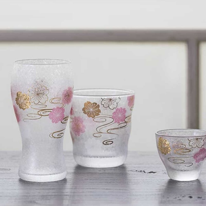 Japan ADERI Sakura Water Pattern Cup Gift Box Set-335ml/1 Set - แก้วไวน์ - แก้ว หลากหลายสี