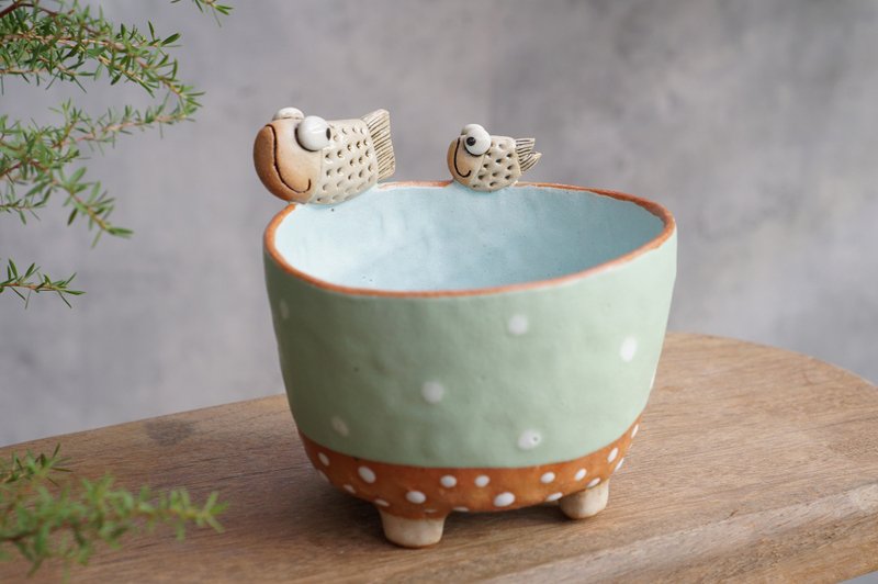 Fish pot , Fish plant pot , Handmade ceramics , pottery - 花瓶/花器 - 陶 藍色