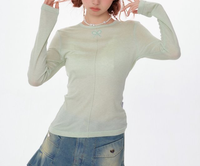 Spring Women Long Sleeve Knitted T-shirts O-neck Slender High