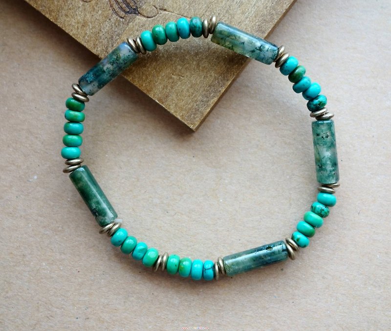 ~ Rice + bear ~ green oil turquoise seaweed brine & natural stone bracelet / bracelet - สร้อยข้อมือ - โลหะ สีเขียว