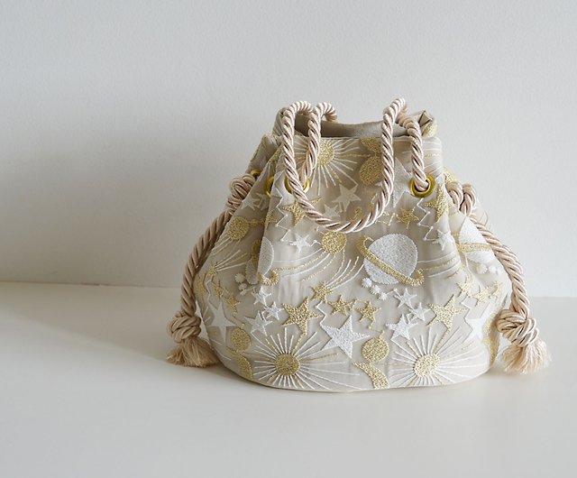 数量限定 プラネットチュール刺繍2wayマリンバッグ エクリュ