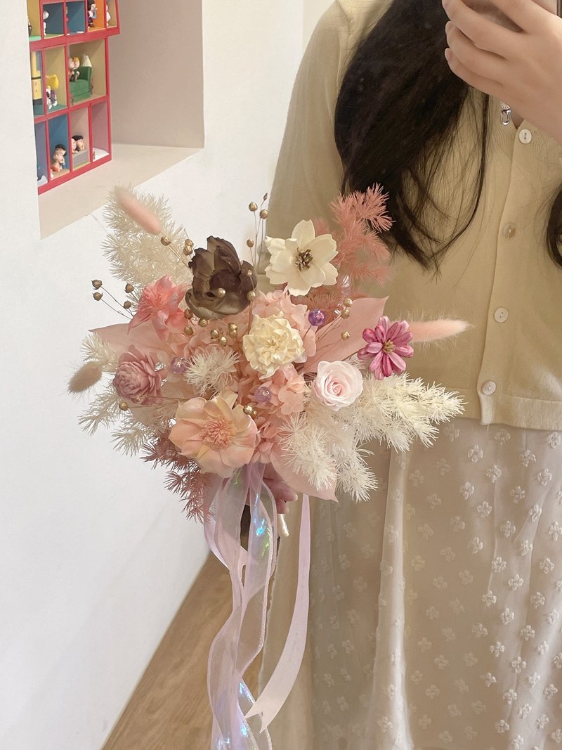 Sheng Garden盛世花苑【柔粉之約】登記婚禮結婚捧花 - 乾燥花/永生花 - 植物．花 粉紅色
