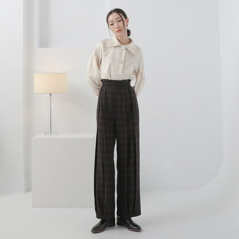 Congcong_hurry double pleated trousers_22AF204_brown Brown - กางเกงขายาว - เส้นใยสังเคราะห์ สีนำ้ตาล