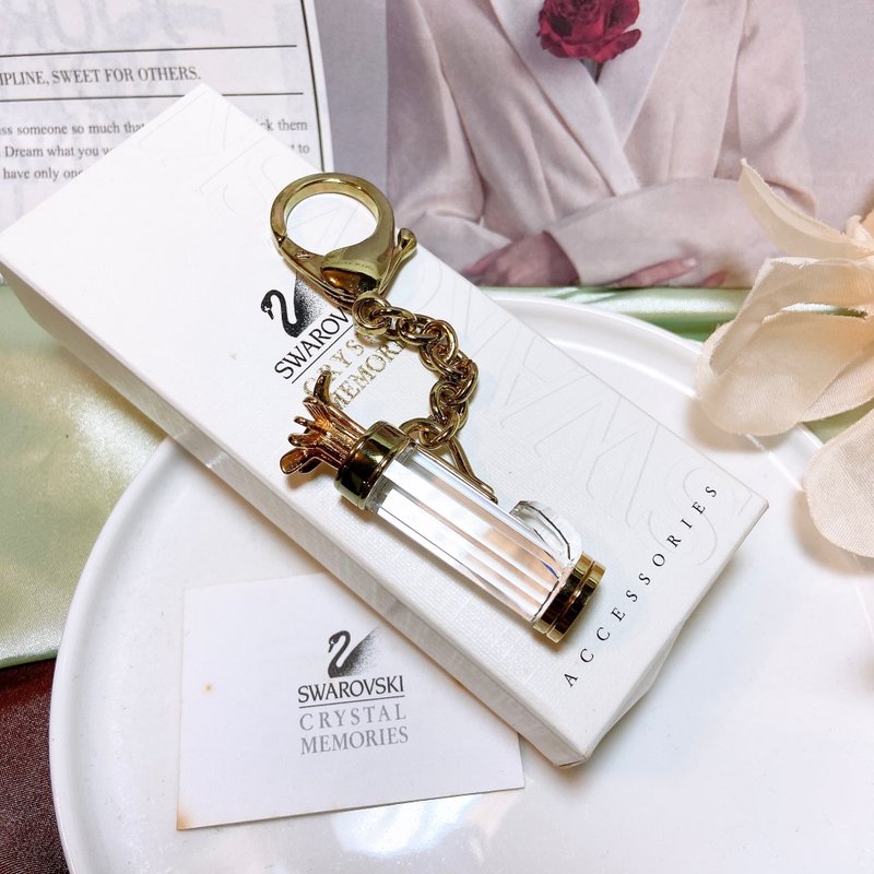 【西洋古董飾品】Swarovski 精品水晶切割高爾夫球桿 鑰匙圈 - 鑰匙圈/鑰匙包 - 貴金屬 金色