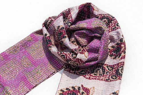 omhandmade 刺繡絲巾/絲綢刺繡圍巾/手縫紗麗線絲巾/印度絲綢刺繡圍巾-法式風