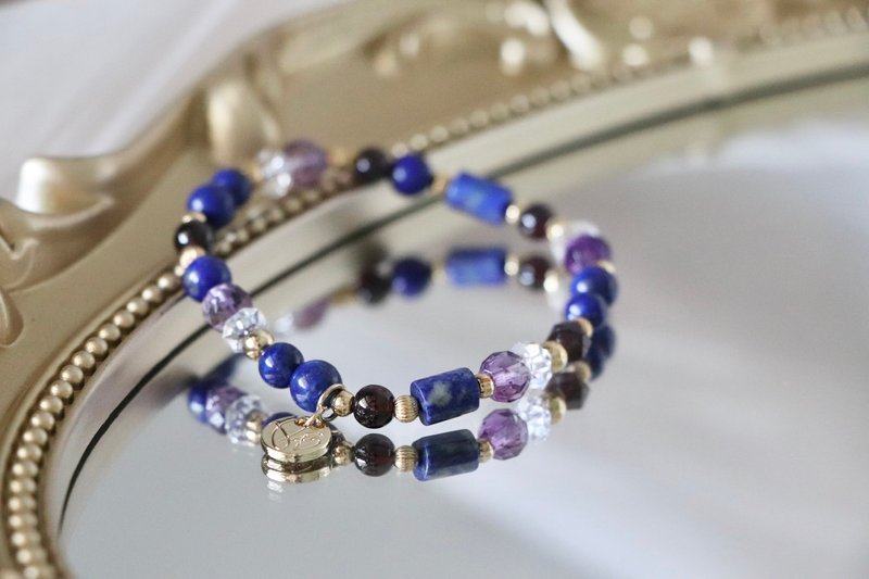 Lapis Lazuli Bracelet Raw Mine Design / Ishtar's Dreamland - Lapis Lazuli - Amethyst - Pomegranate - สร้อยข้อมือ - คริสตัล สีน้ำเงิน