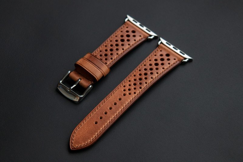 Watch band for Apple Watch custom made of Natural Horween Derby cowhide leather - Watchbands - Genuine Leather Brown