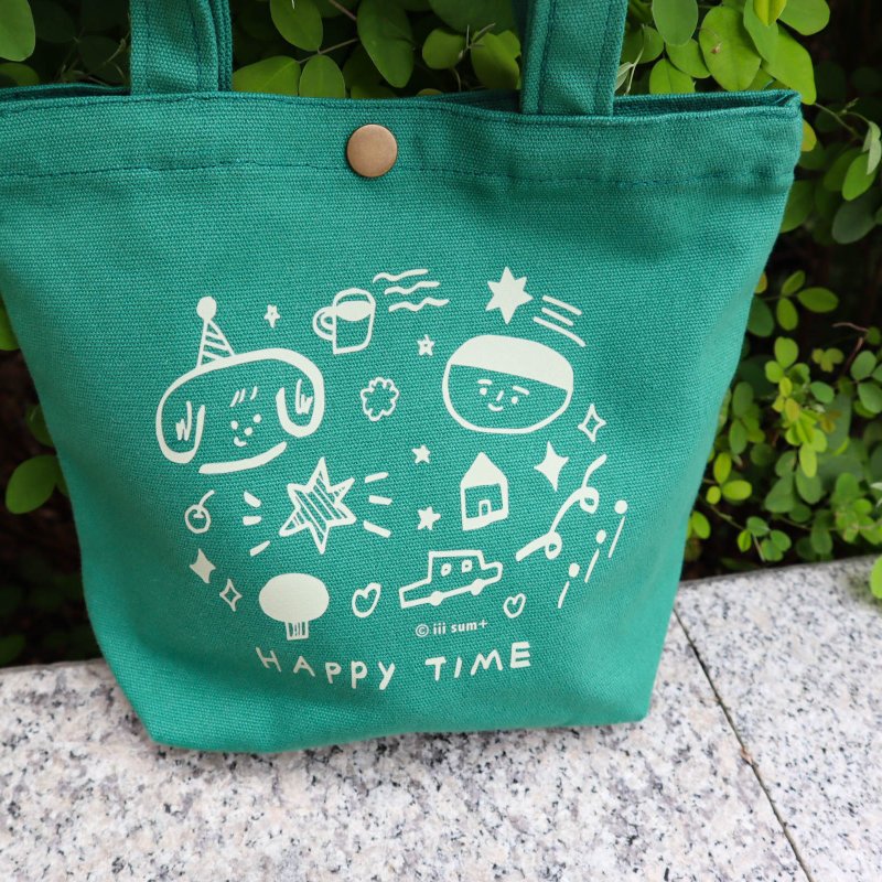 iii sum+ HAPPY TIME happy travel time small bag green - กระเป๋าถือ - ผ้าฝ้าย/ผ้าลินิน 