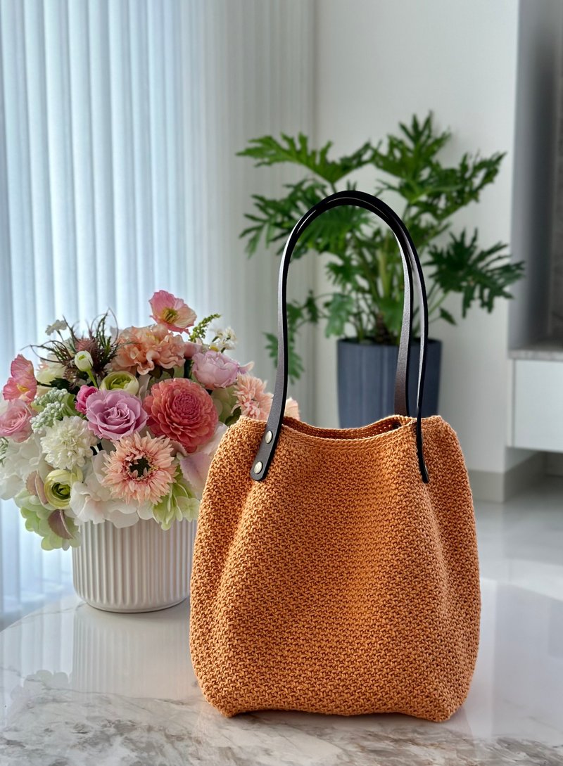 Japanese twill woven bag-pink orange - Handbags & Totes - Cotton & Hemp 